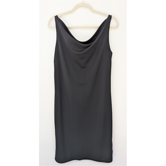 VTG Express Black Drapey Cowl Neck Sleeveless Y2K Midi Dress Size 7/8 - Picture 1 of 9